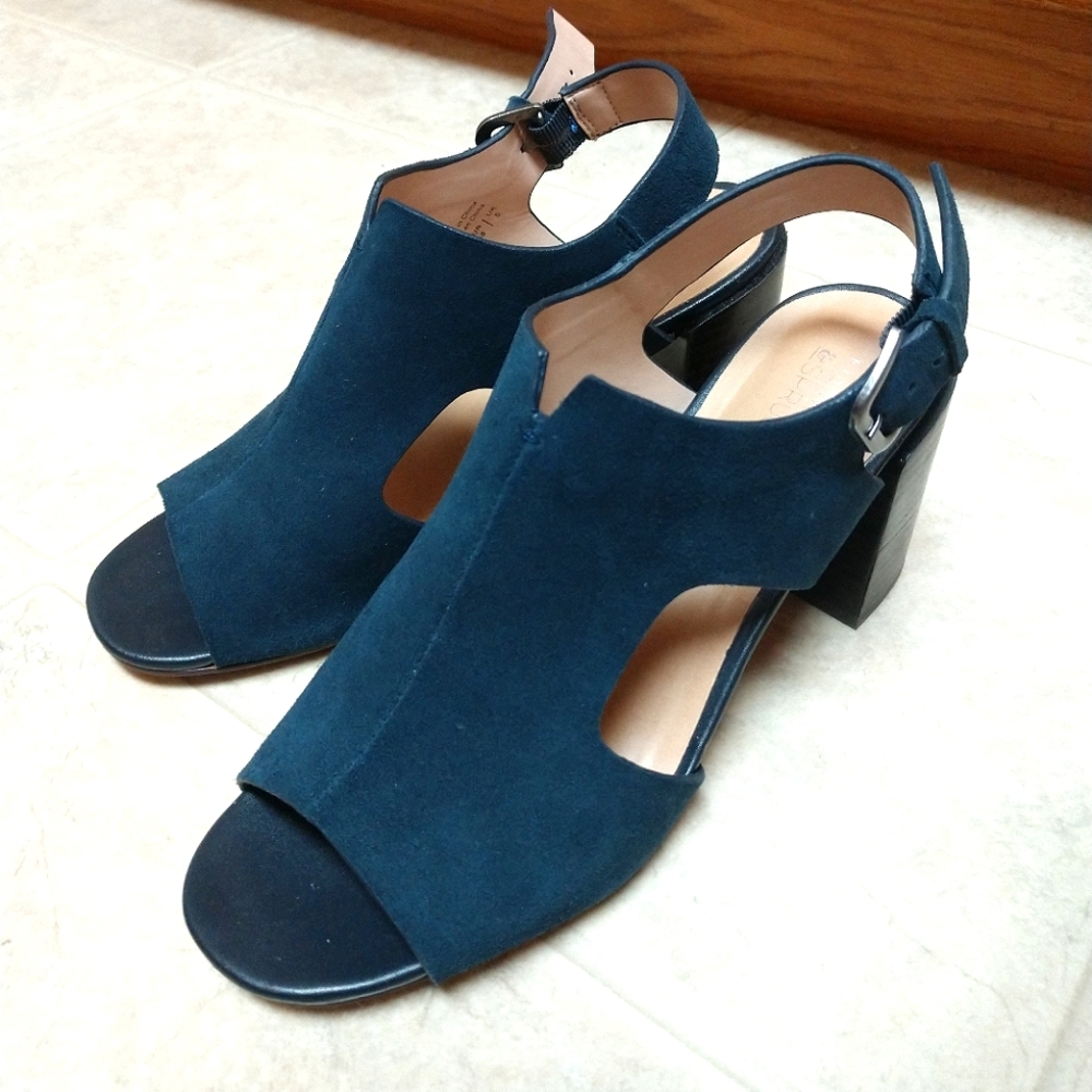 Market & Spruce Navy Leather Chunky Heel Sandal